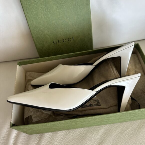 NEW Gucci Mallory Patent Leather Mules Heels GG Logo SZ 39 - Picture 8 of 12
